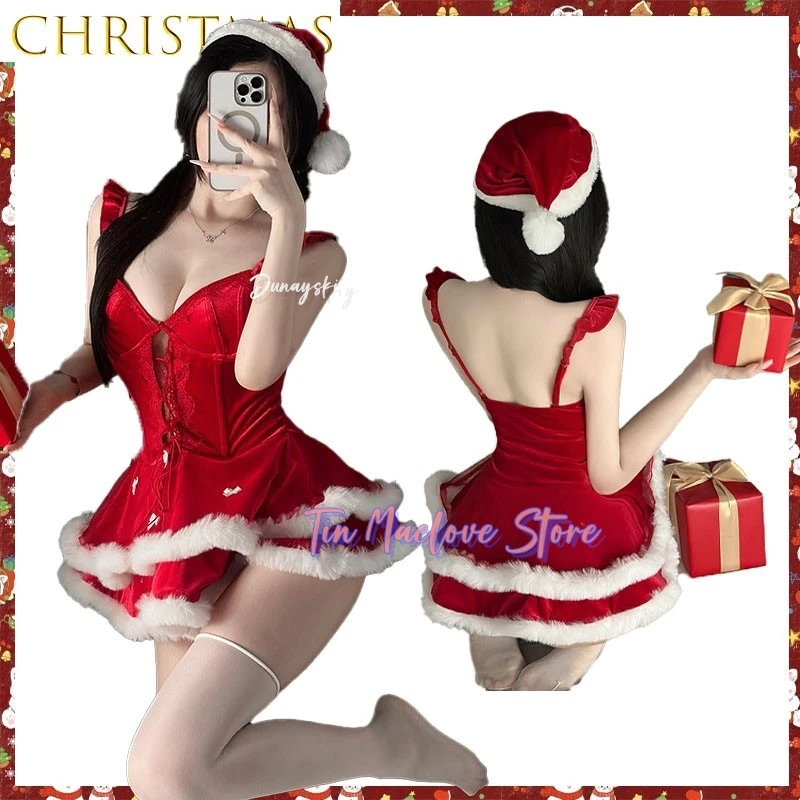 

Christmas 코스프레 의상 Velvet Dress Cute Pure Seductive Style Cosplay Outfit for Stage Performance Hooded Shawl Christmas Girl Set
