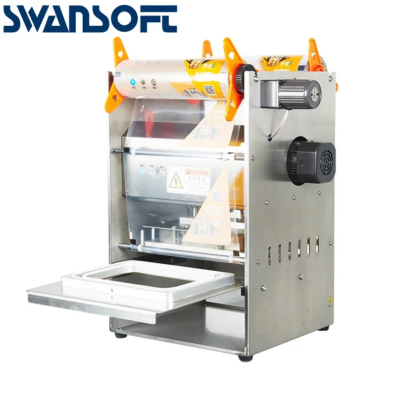 

Swansoft plastic box tray sealing machine/vacuum bowl sealer with gas flushing/Automatic Plastic Meal Food Salad Tray Sealer