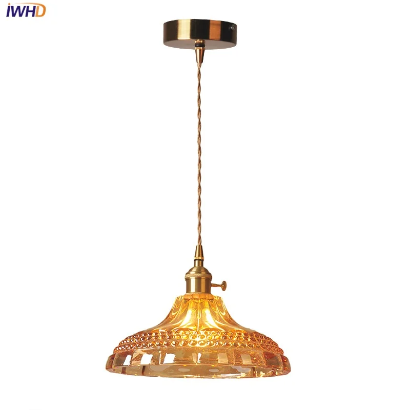 

IWHD Orange Glass LED Pendant Lights Study Bedroom Kitchen Knob Switch Nordic Modern Hanging Lamp Wire Adjustable Dining Light