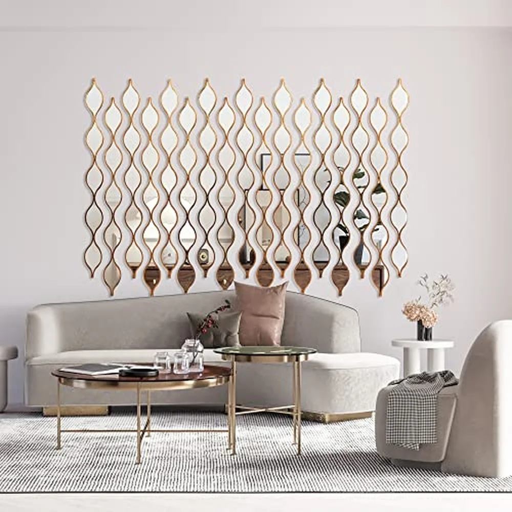 Teardrop Mirror Wall Decor Set of 5 Gold Foil Iron Wall Mirrors 57.5 x 5.3 Inch Long Skinny Decorative Mirrors for