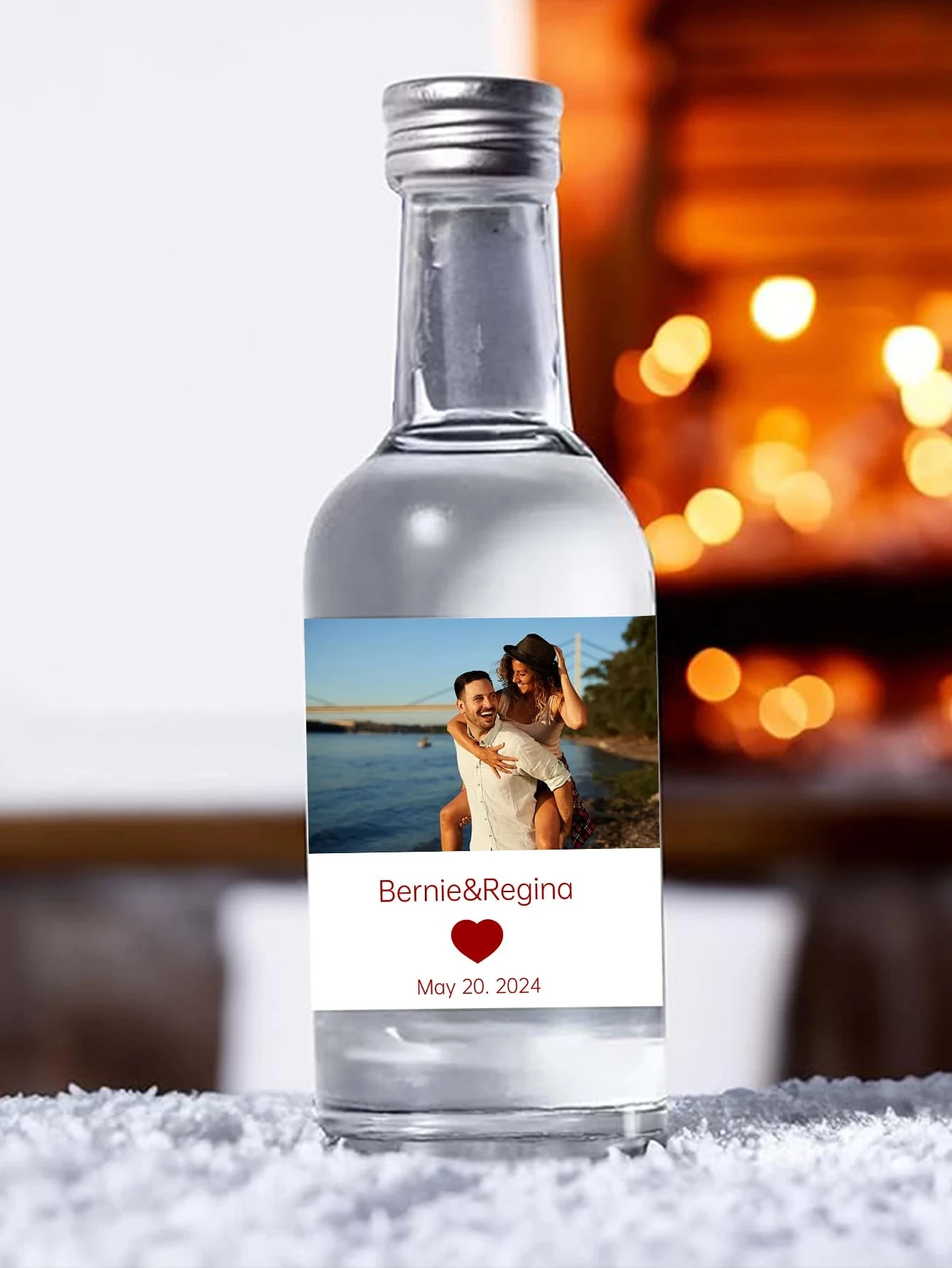 16 قطعة صور مخصصة زجاجة النبيذ تسميات زوجين اسم تاريخ ملصقات ديكور الزفاف هدايا له أمي أبي عيد الحب #5