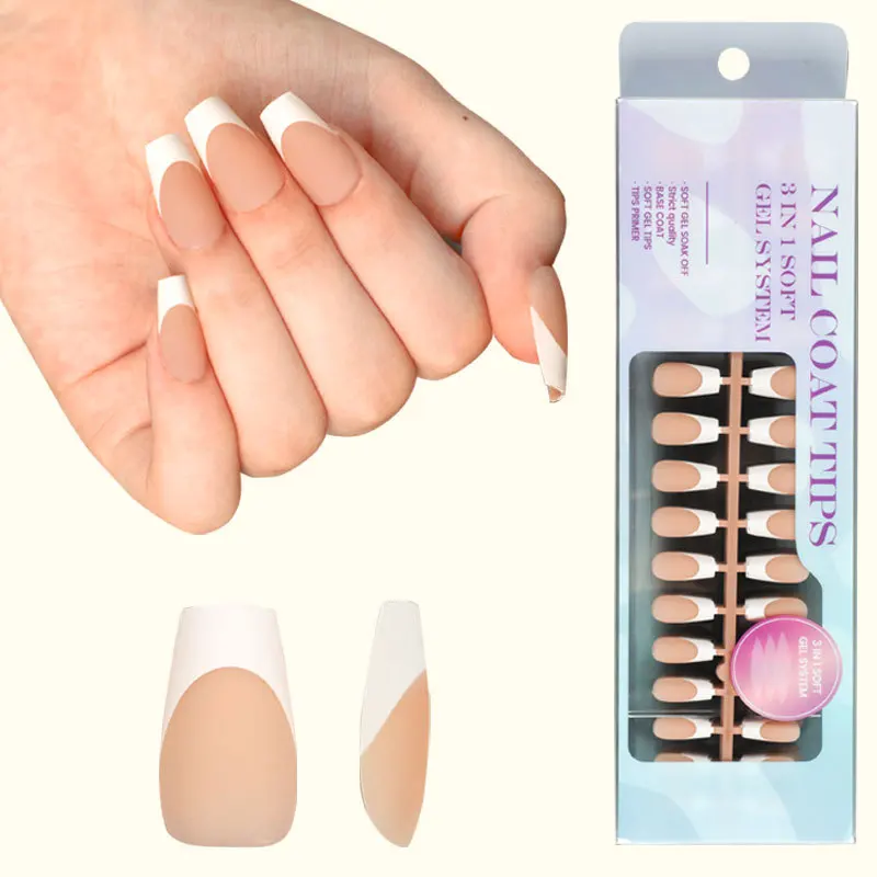 

300Pcs French Tip Press on Nails Short Square DIY Pre-applied Tip Primer & Base Coat, No Need to File Fake Nails,