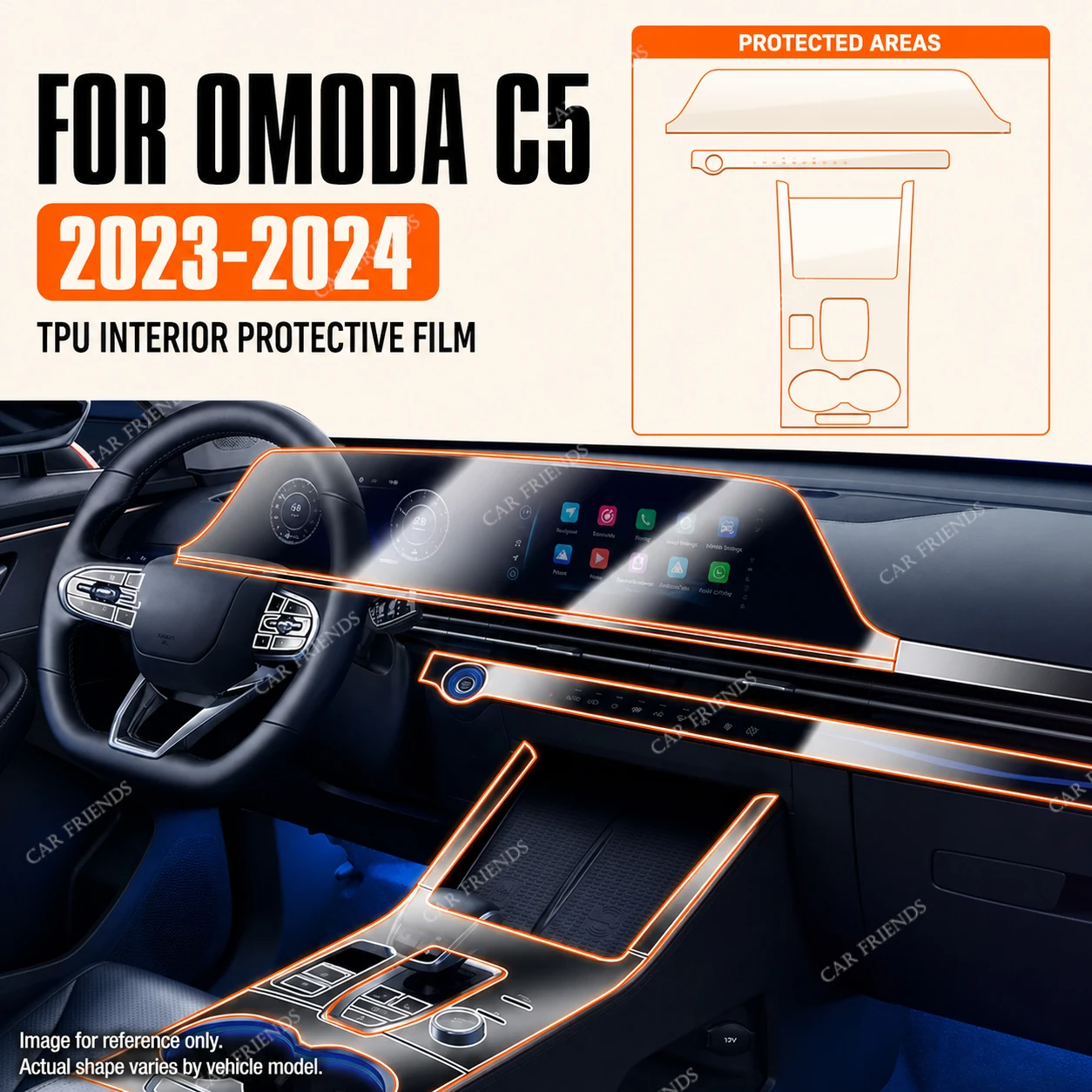 For OMODA C5 2023-2024 Transparent TPU Interior Protective Film Dashboard Screen Center Console Panel Anti-Scratch Cover