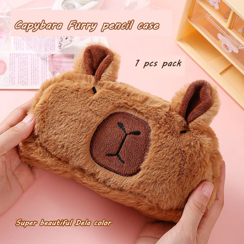 Bolsa de lápices Capybara de gran capacidad, bolsa de papelería Kawaii estética, estuche de bolígrafo para niños, bolsa de almacenamiento de