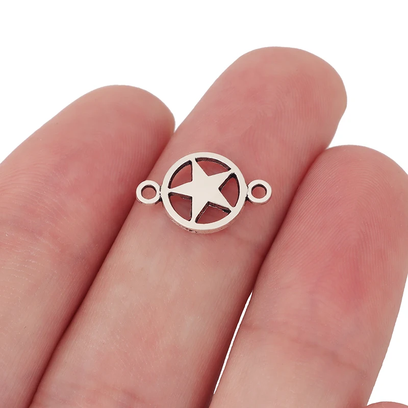 

100 шт., ювелирные изделия со звездой, пентаграммой, пентаклем, круглый разъем, серебряные подвески, подвески для браслета, ожерелья, аксессуары для изготовления
