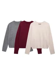 TRAF 2023 Autunno Inverno Donna Grigio Pullover Maglioni Donna Manica lunga Maglia allentata Maglione O-Collo Lavorato a maglia Tuta sportiva oversize