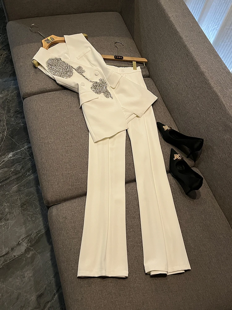 

Комплект широких брюк с высокой талией, женский топ и брюки с цветочным принтом, костюм из двух предметов, осень-зима, новый Sle OK32HB