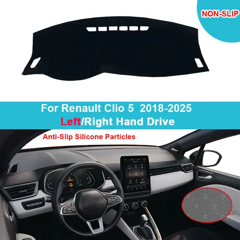 Renault Clio 5 용 자동차 대시 보드 커버 DashMat 2018-2021 2022 2023 2024 2025 플란넬 스웨이드 폴리 에스터 카펫 케이프 프로텍터 그늘