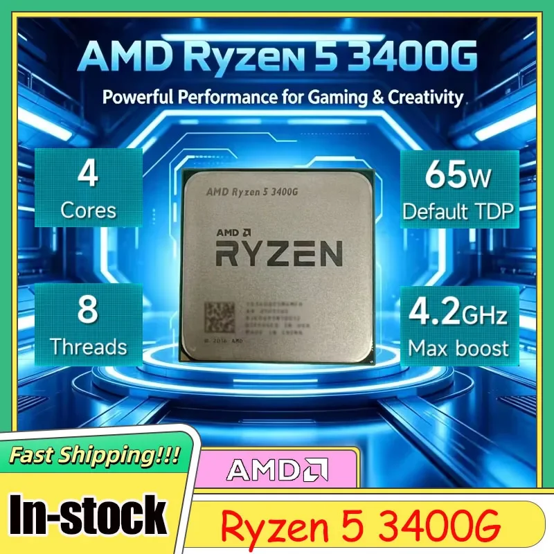 Procesador AMD Ryzen 5 3400G R5 3400G 3.7GHz de Cuatro Núcleos y Ocho Subprocesos, Socket AM4, YD3400C5M4MFH, Gráficos Integrados, PC de Escritorio