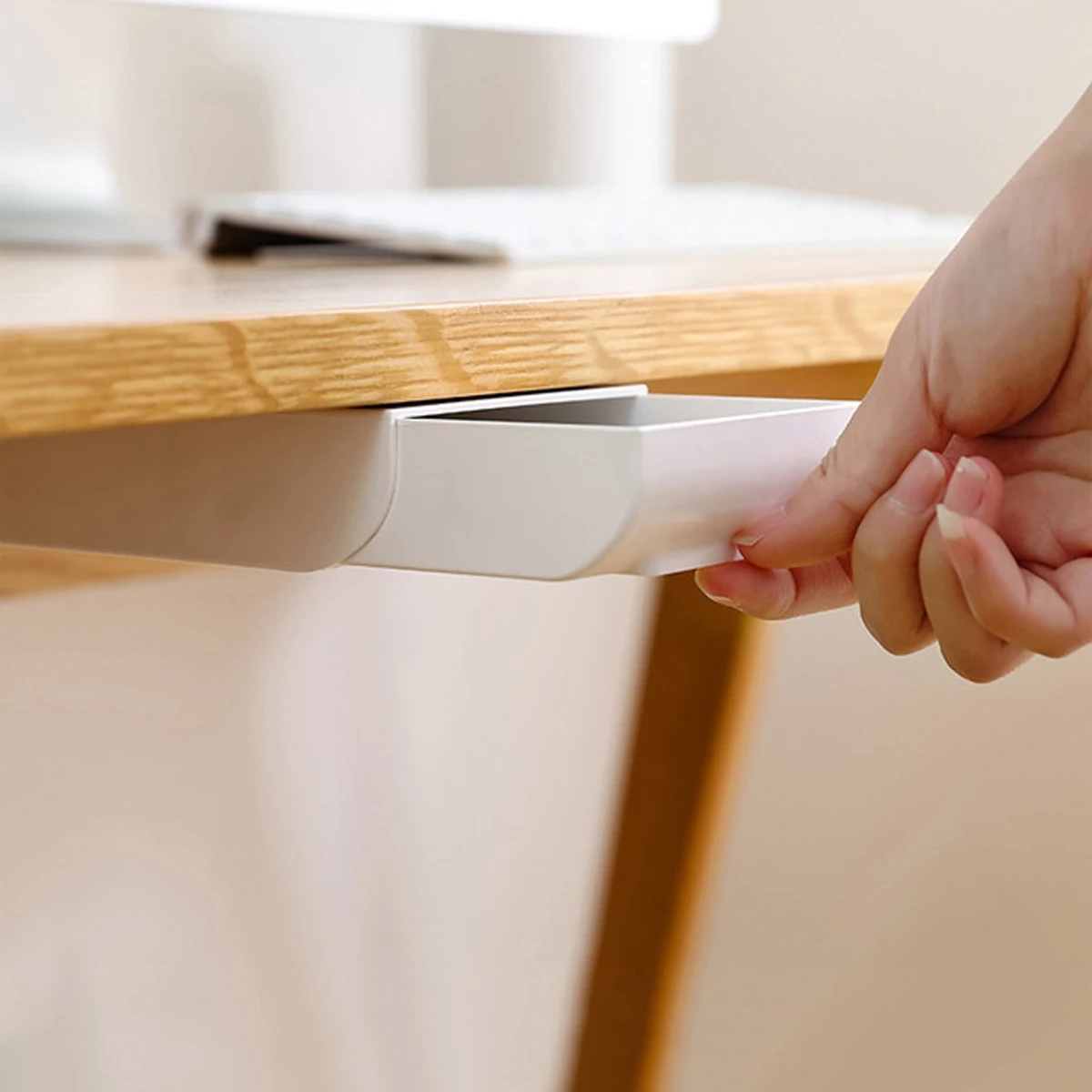 

1 color random office desk bottom adhesive drawer style storage pen box hidden adhesive office stationery storage box