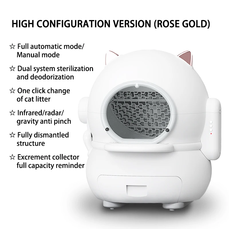 Auto Cat . Box Robot Tray Automa High Sides Odor Control Large Safety Self Cleaning Automatic Cat . Box