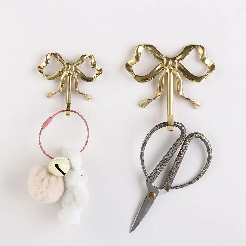 Nordic Brass Bow Shape Wall Hook Gold Functional Bow-Knot Hook Decorative Wall Hangings Wardrobe Hanger Bedroom