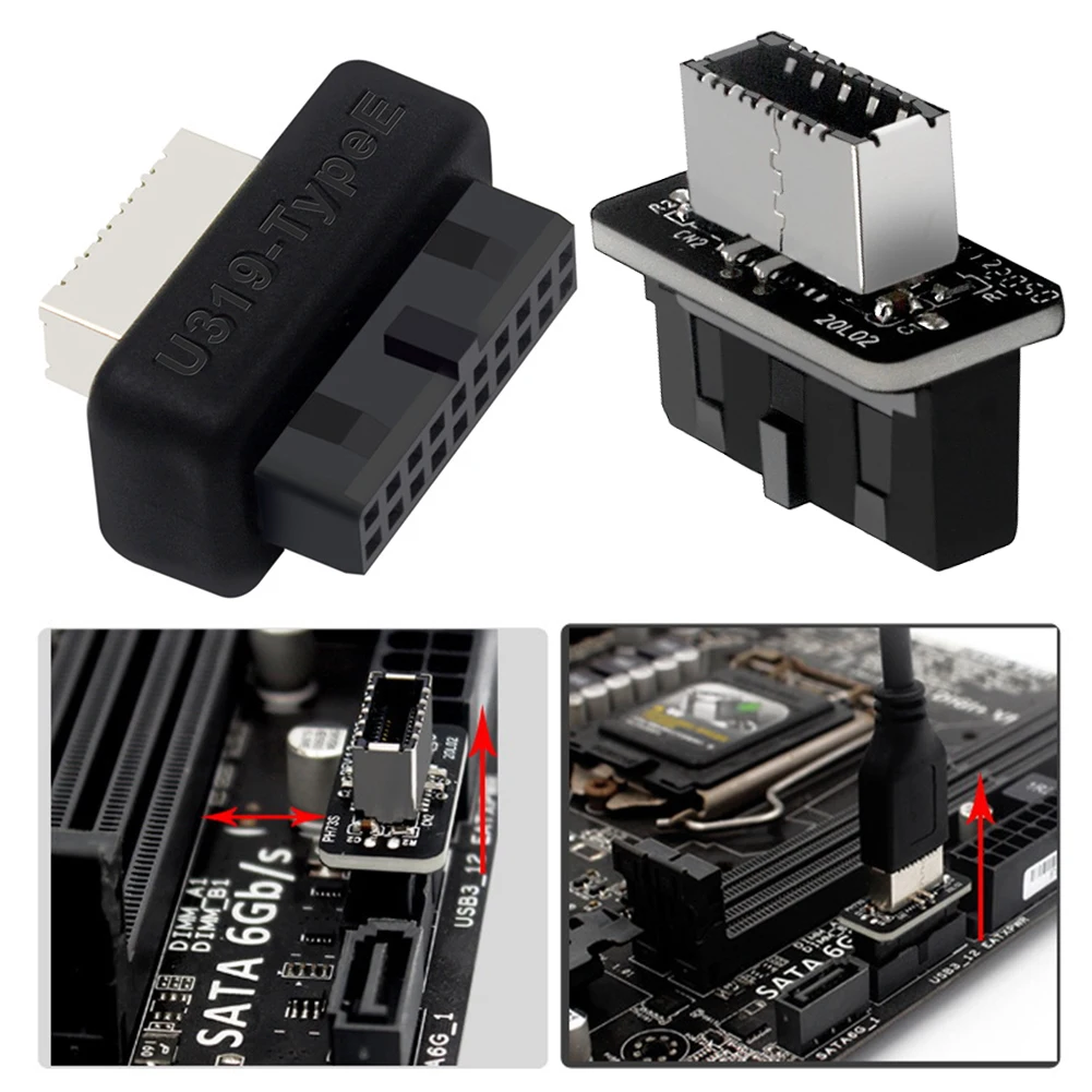 USB-C Front Panel Adapter Motherboard USB 3.0 19/20PIN To Type-E Female Adapter Internal Vertical Connector for Desktop Computer