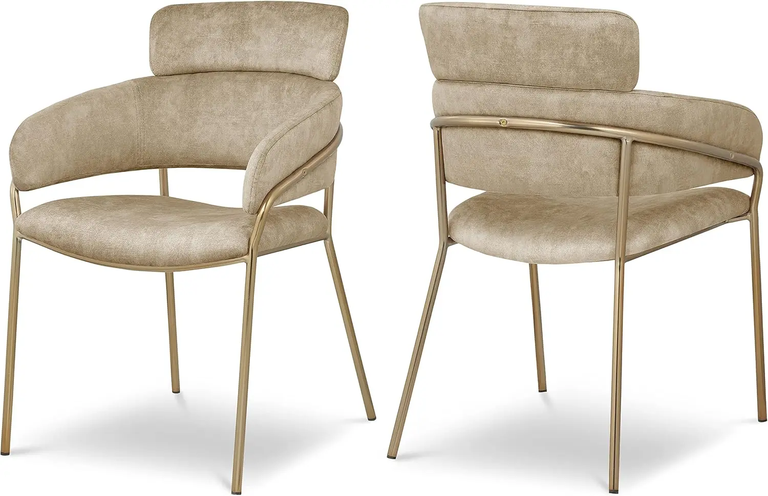 Meridian Furniture 549Beige-C Yara Collection Modern | Contemporary Velvet Upholstered Dining Chair With Brushed Brass Metal