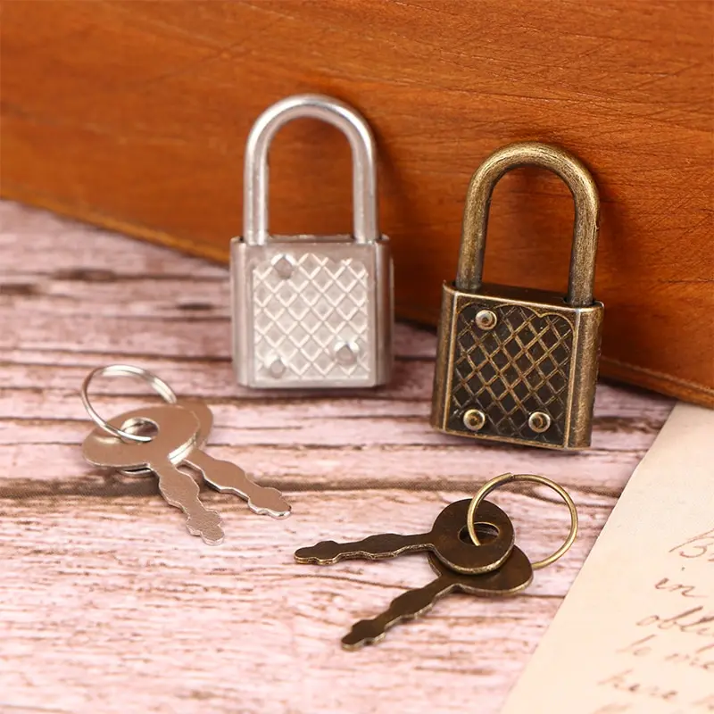 1pc Mini Retro Padlock For Notepad Diary Small Luggage Box Lock With Keys Zinc Alloy Suitcase Locker Hardware Set