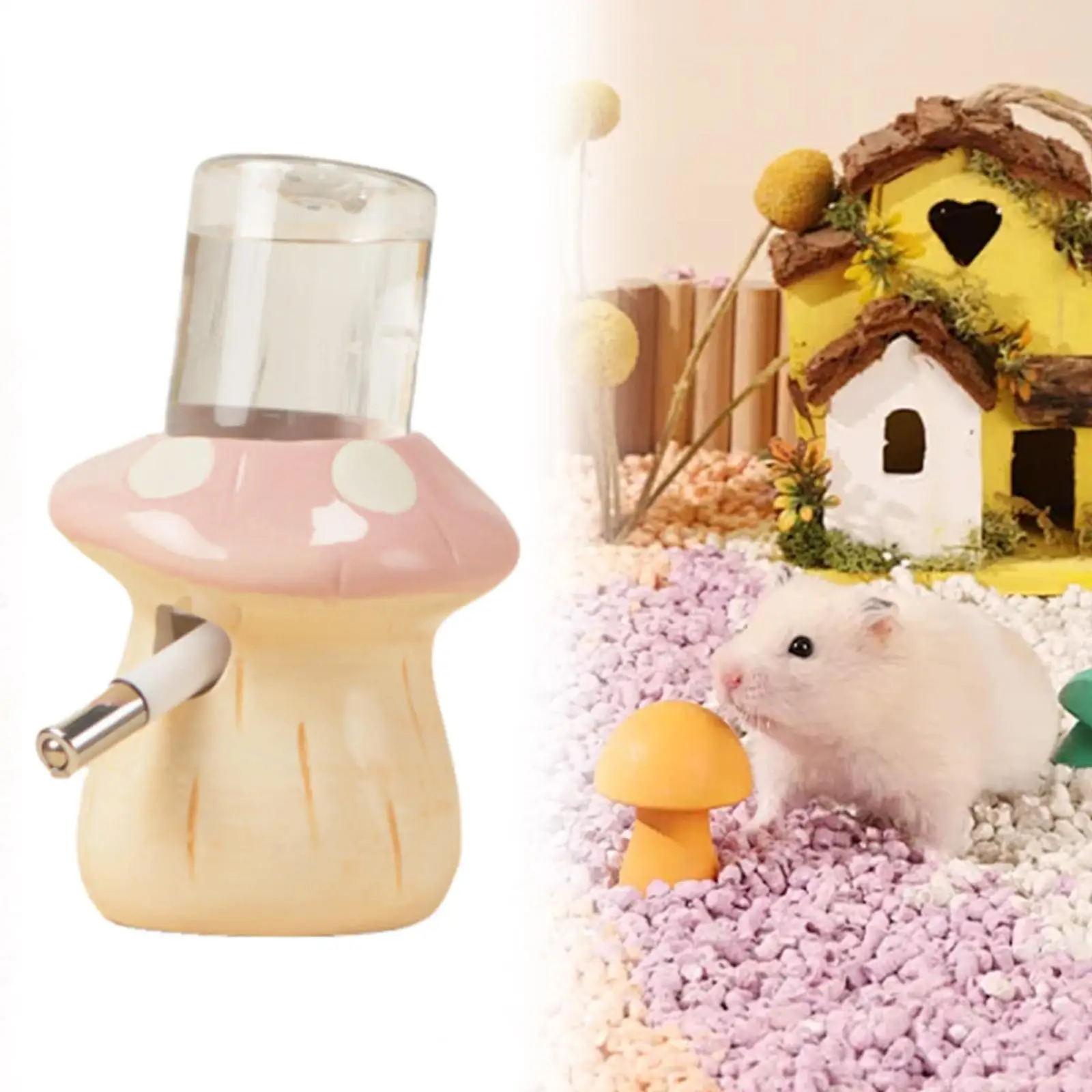 Hamster-Wasserflasche mit einfach zu befestigenden Zubehörteilen, Keramik-Spender für Frettchen, Ratten, Igel, Mäuse, Pilz-Wasserflaschenständer – Detail 8