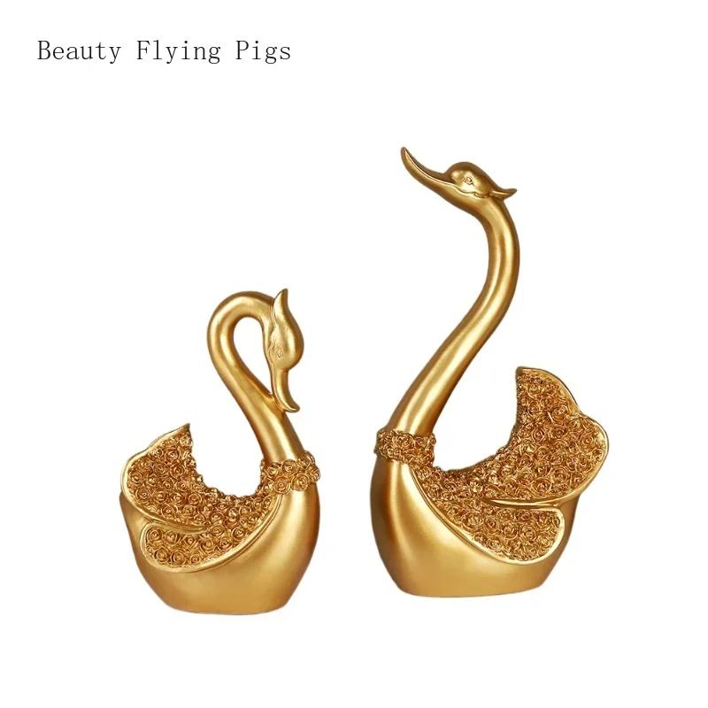 1 set of modern Nordic resin couple swan ornaments home TV wine cabinet living room decorations commemorative gifts