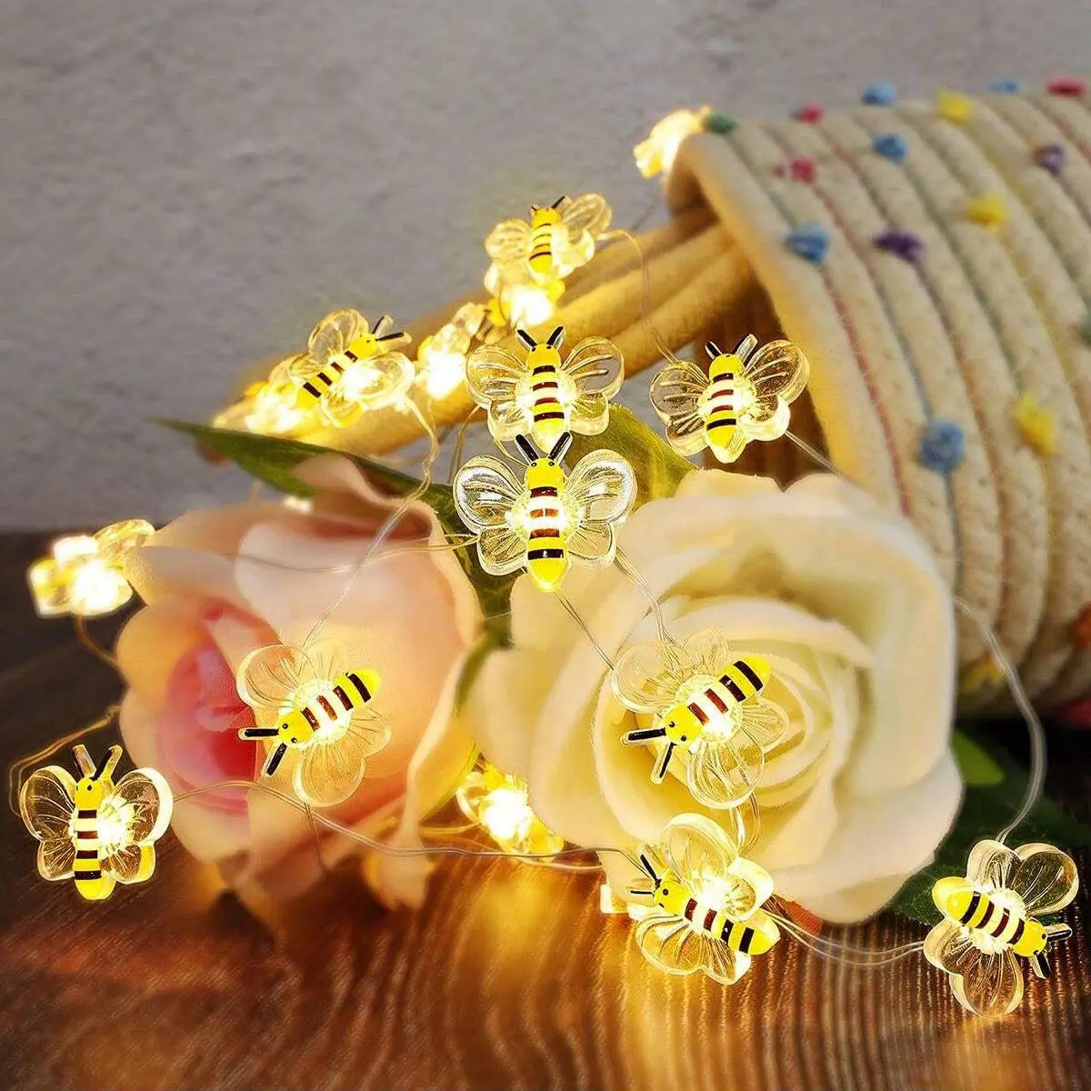 1Pack Bee Lights Battery Operated Bee String Lights For Bedroom Plants Patios Party Wedding Xmas Decorative String Lights