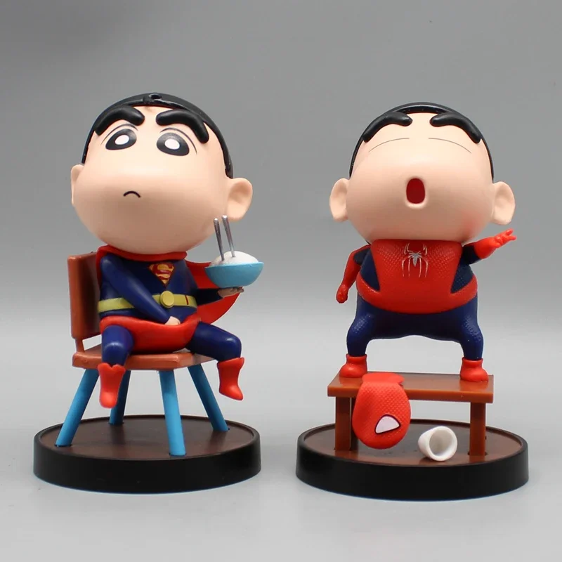 Anime Crayon Gk Shin-chan Series Super Hero Spider Man Superman Cos Xiaoxin Lovely Figure Ornaments Model Toys Birthday Gift