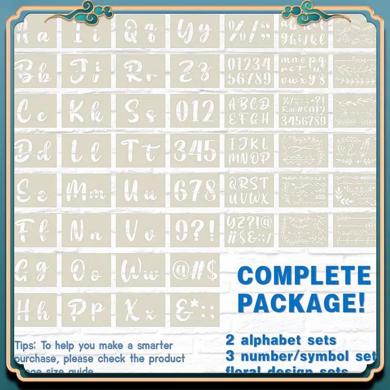 (جديد) - مجموعة رسم حروف أبجدية استنسل الخط مكونة من 50 قطعة - أبجدية استنسل مخطوطة قابلة لإعادة الاستخدام تتضمن حروف وأرقام