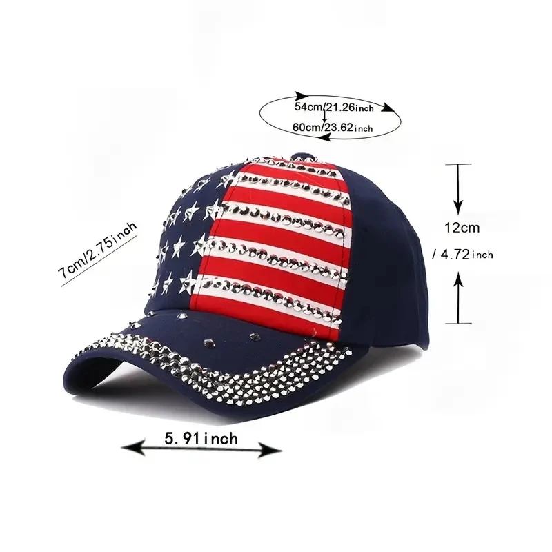 American Flag Baseball Cap Sparkle Studded Flag Deim Hip Hop Hat Outdoor Casual Style Man Unisex Hat For Women Girls