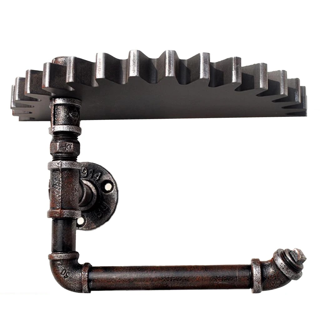 Vintage Iron Water Hook Hanger with Wooden Gear Tray for Bar