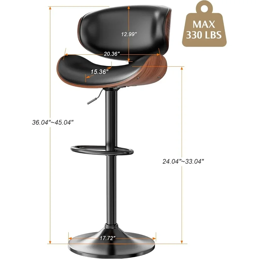 Swivel Bar Stools Set of 2 for Kitchen Counter, Adjustable Bentwood Barstools, Modern PU Leather Upholstered Bar Chair for Bar