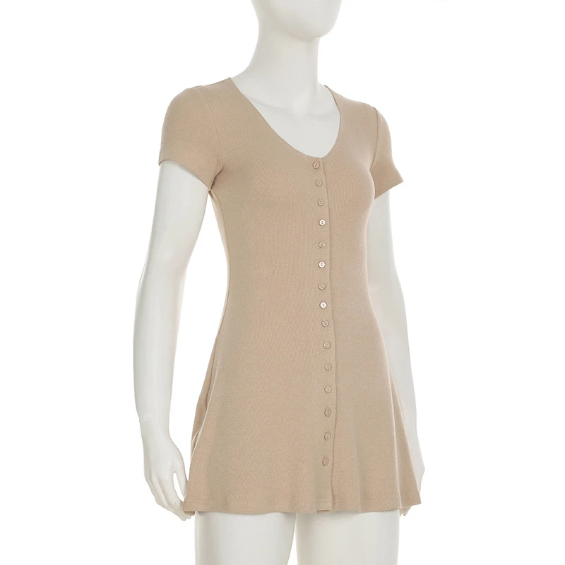 Zwarte Mini Jurken Slanke T-shirt Mini Jurk Sexy Mode 2025, Vrouwen Tops Breasted Ultra Korte Jurk Elegante Zomer Korte Mouwen