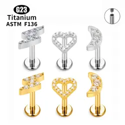 ASTM F136 Titanium EAR PIERC Heart Moon Lightning Top Internal Thread Ear Cartilage Tragus Lip Helix Studs Piercing Jewelry