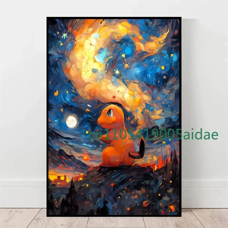 Nieuwe Van Gogh Museum Pokemon Anime Figuren Pikachu Aquarel Canvas Posters en Prints Wall Art Foto voor Woonkamer
