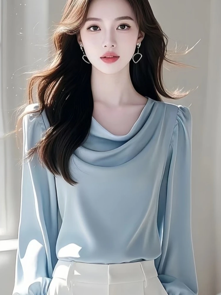 Satin Vintage Women's Blouses Korean Shirts FASHION Loose Spring/Summer Solid Vintage Clothing Long Sleeve Women Tops