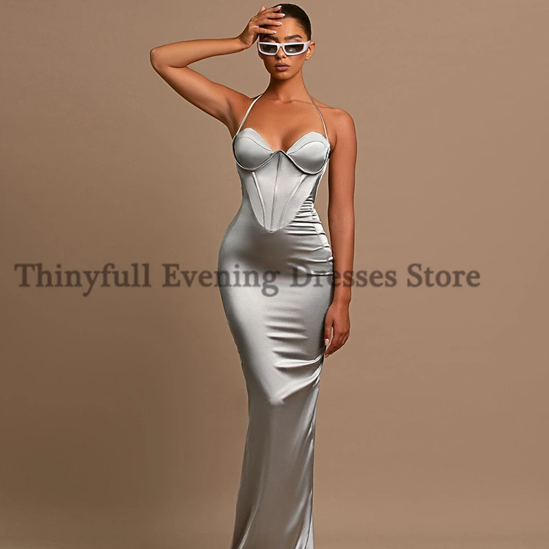 Thinyfull-Sexy Mermaid Prom Vestidos, cintas de espaguete, vestidos de noite de cetim, tamanho grande, querida, coquetel