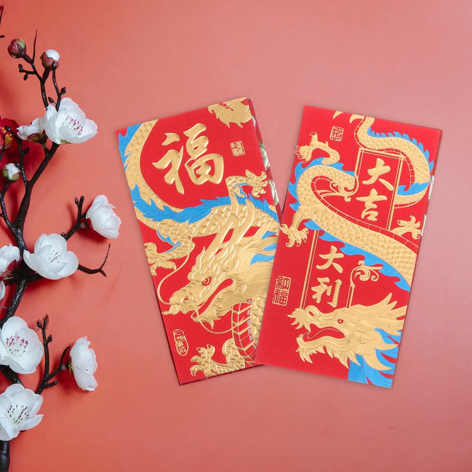 6Pcs Gold Glitter Dragon Red Envelopes Creative New Year Money Packets 2024 Chinese Style Traditional Spring Festival