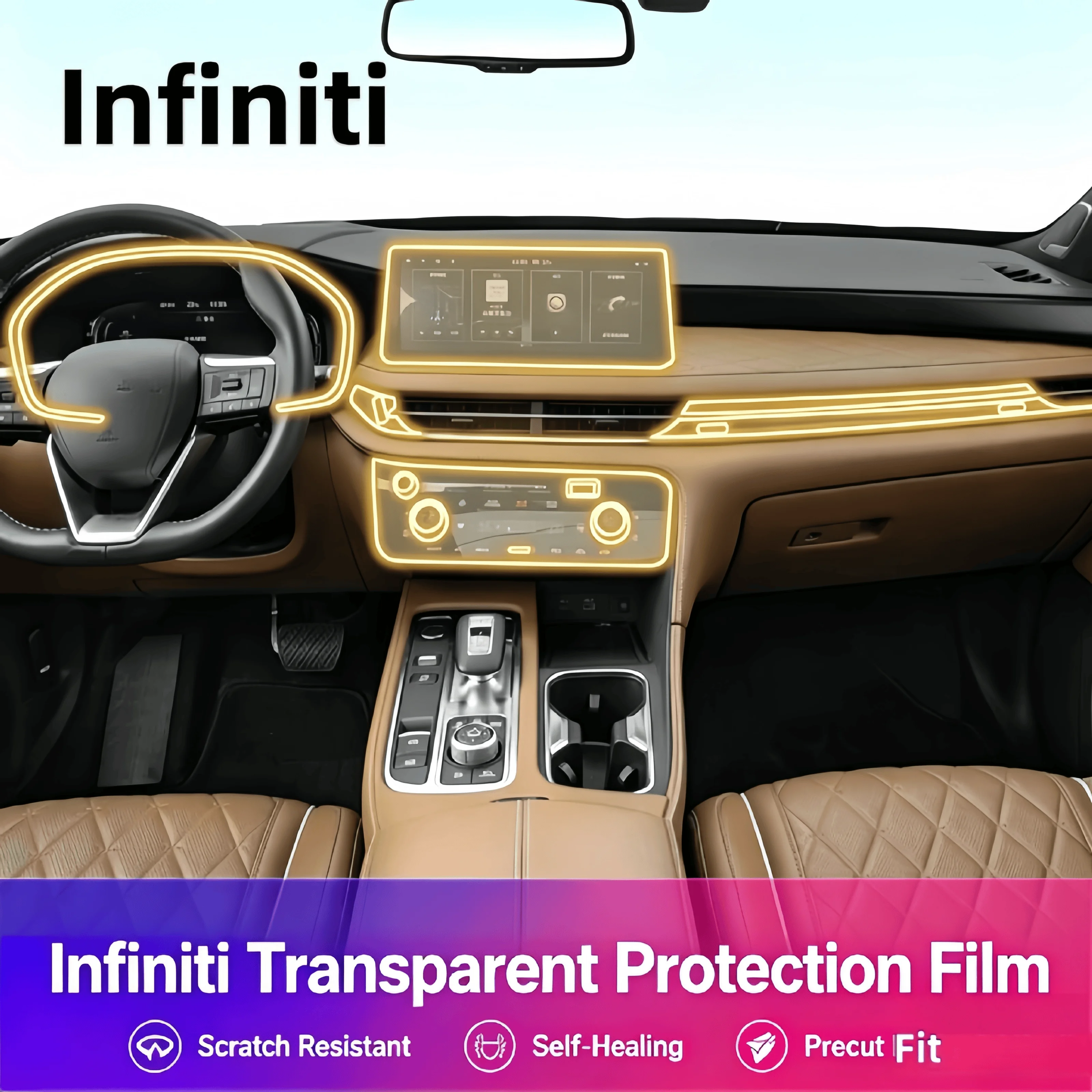 For 22-26 Infiniti QX60 Car Interior Film Center Console Instrument Panel Transparent Protective Film Modification