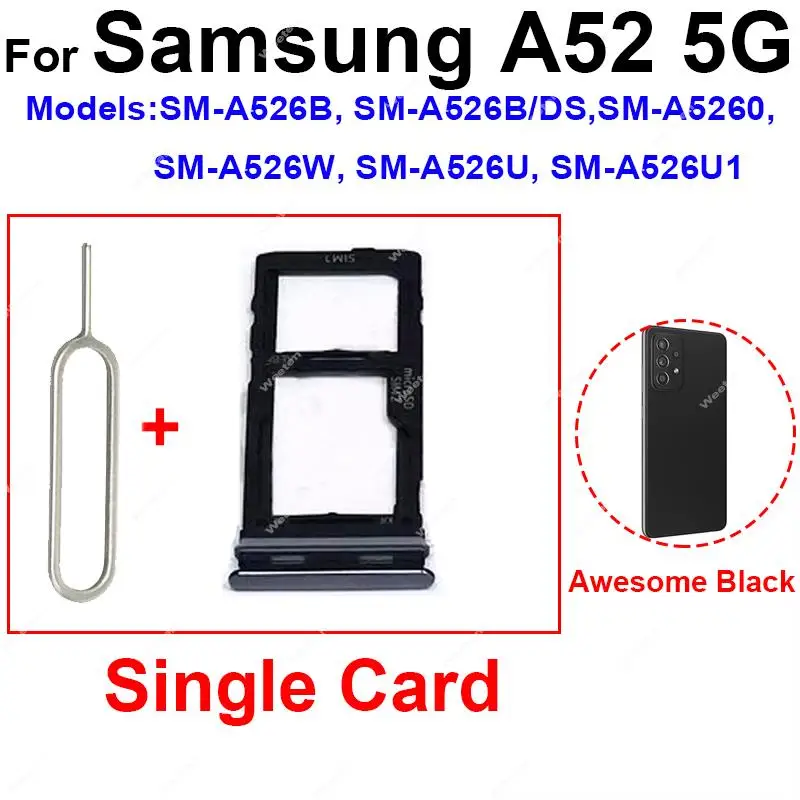 Dual & Single SIM Card Tray Holder For Samsung A52 4G 5G A525 A525F A525M A526B A526  Sim Card Reader Adapter Repairs Parts