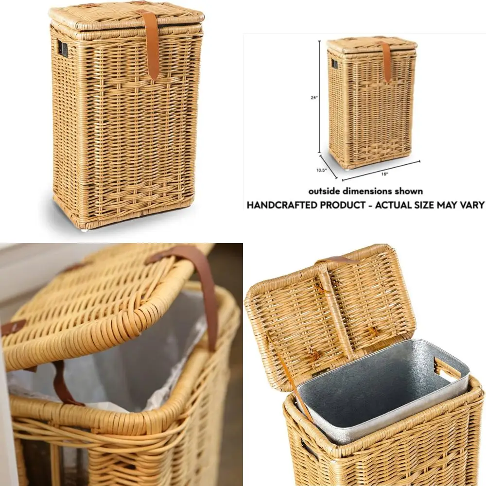 

Плетеный мусорный бак с металлическим вкладышем, 16 л x 10,5 Вт x 24 часа, отделка песчаника, корзина для мусора большой емкости для домашнего использования