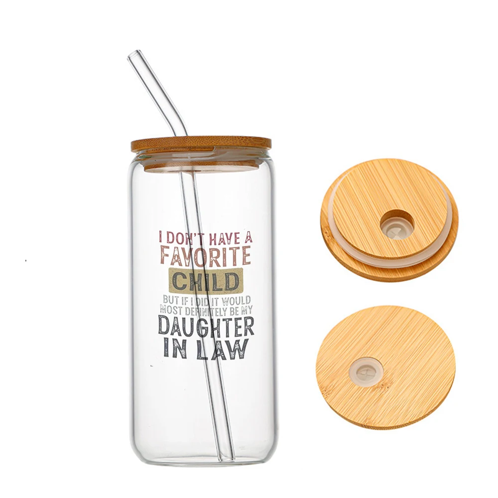 

16oz Daughter in Law My Daughter in Law is My Favorite Child Glass For Heat Resistant High Drinking Cup With Straws Lids
