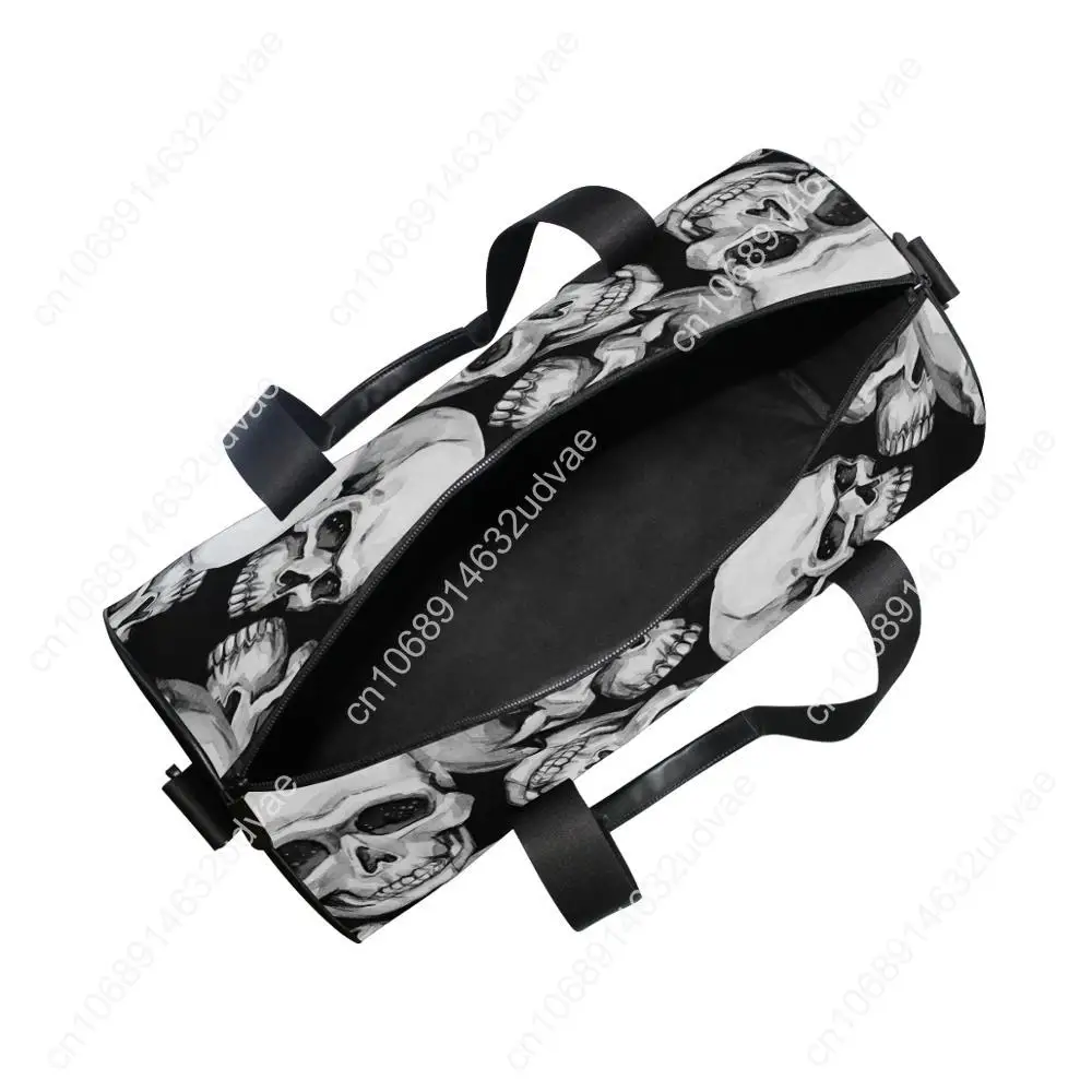 Fitness Bags Skull Printing Canvas Gym Gray Travel Bag Sport Outdoor Large Pocket Casual Tote Handbag Shoulder Bag For Men