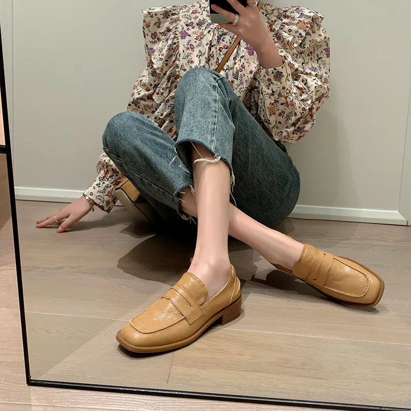MKKHOU Fashion Women's Shoes New High Quality Genuine Leather Shoes Simple Loafers Shoes Daily Lightweight Casual Shoes
