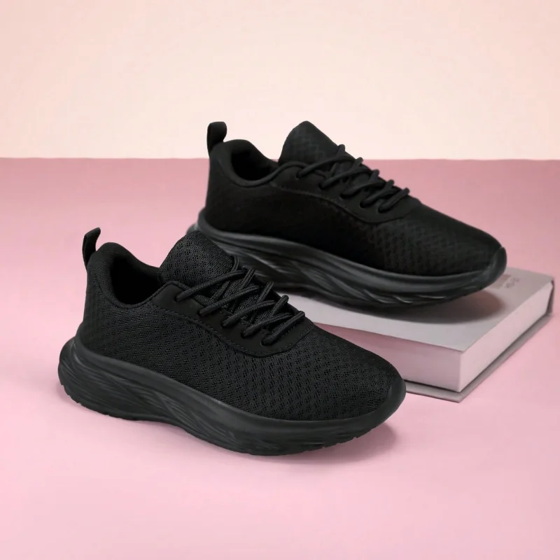 

Children's all-season breathable mesh running shoes, anti-slip and wear-resistant solid color casual sports shoes, suitable for