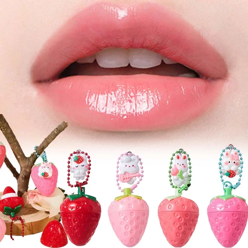 4-Color Strawberry Lip Gloss Lipstick Random Color Moisturizing Lip Care Antifreeze Anti Crack Lasting Smoothens Lip Balm Makeup