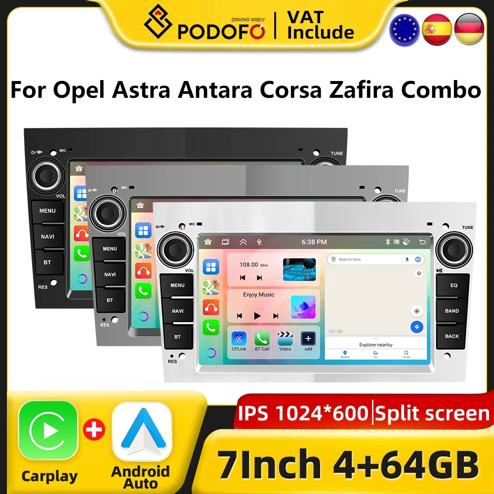 Podofo CarPlay Radio Android para Opel Astra Antara Corsa Zafira Combo sistema inteligente de coche 2din GPS estéreo salpicadero Radio de coche