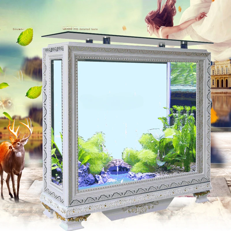 

Square Glass Fish Tank Living Room Floor Medium and Large Ecological Aquarium 1.2M Hallway Photo Frame Partition Fish Tank