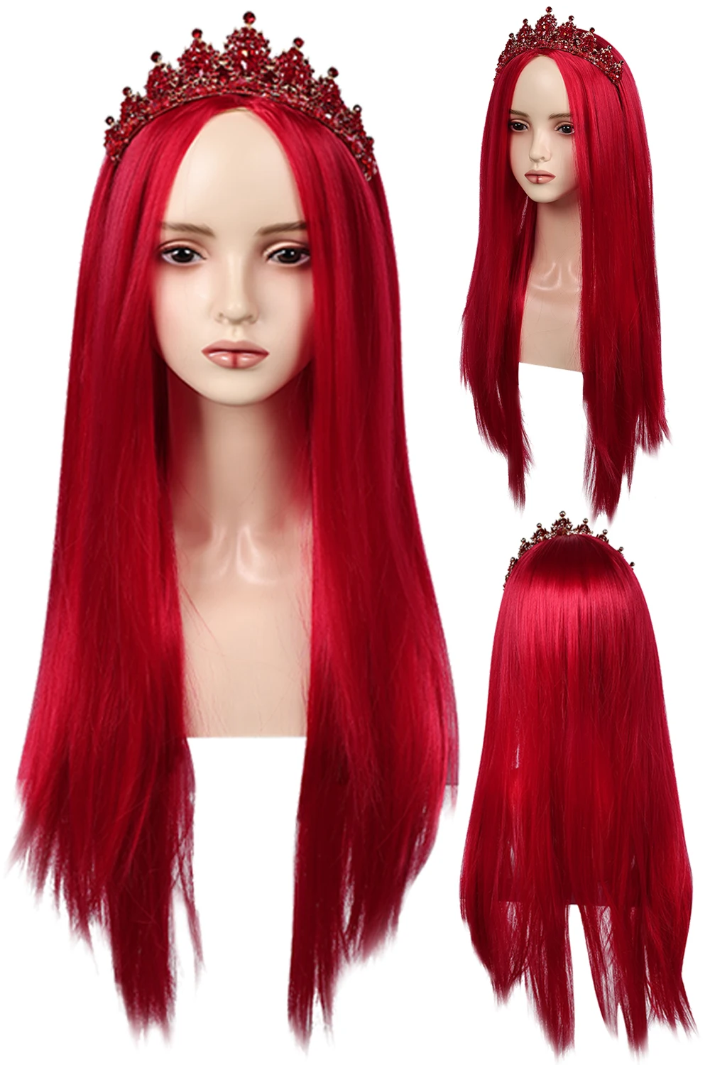 

Причудливые красные длинные прямые волосы в форме сердца для женщин, 2024 год, аксессуары для косплея по мотивам фильма «снизу», женский аксессуар на Хэллоуин