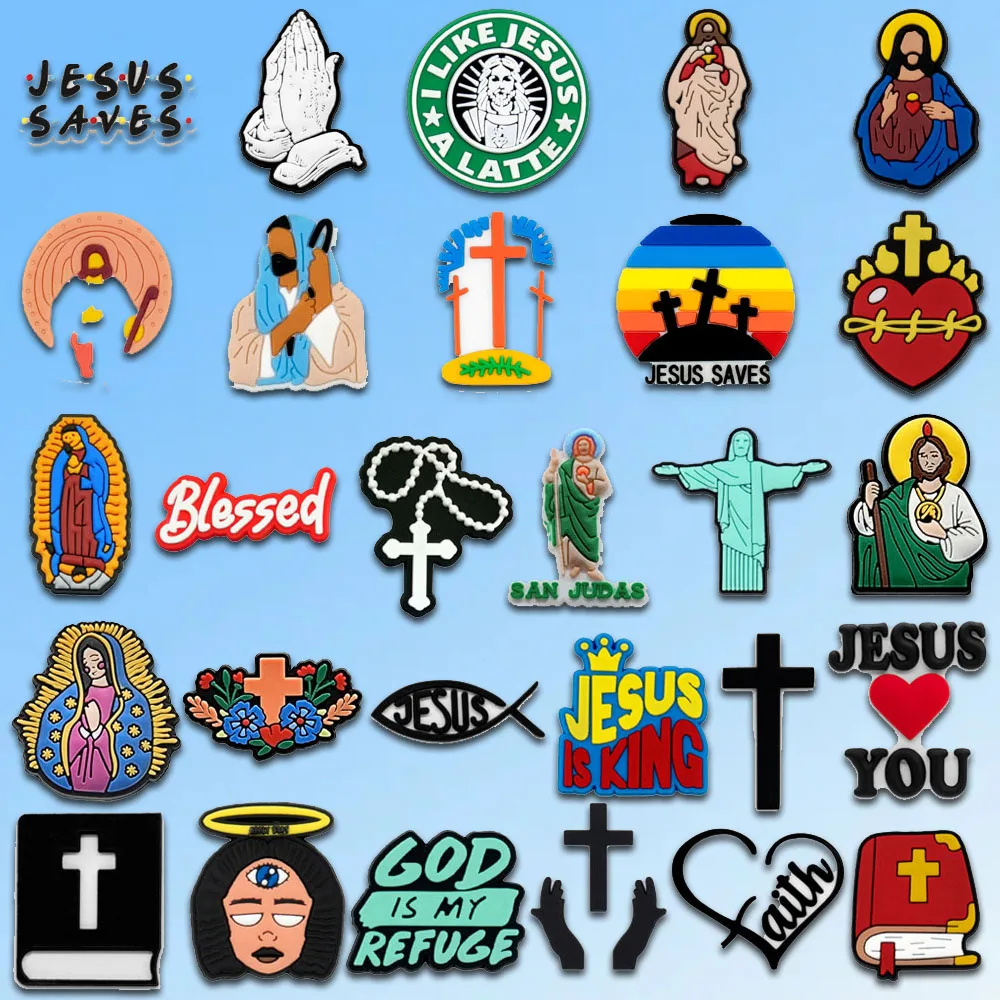 

50pcs Religions Charms Jesus Bless Accessories Shoe Decorations Pins for Men Women Christian Favor Gifts Clog Buckles