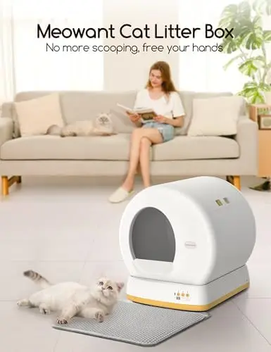 Self-Cleaning Cat Litter Box, Advanced Safety System Automatic Cat Litter Box Perfect for Multi Cats, Extra Large/Odor