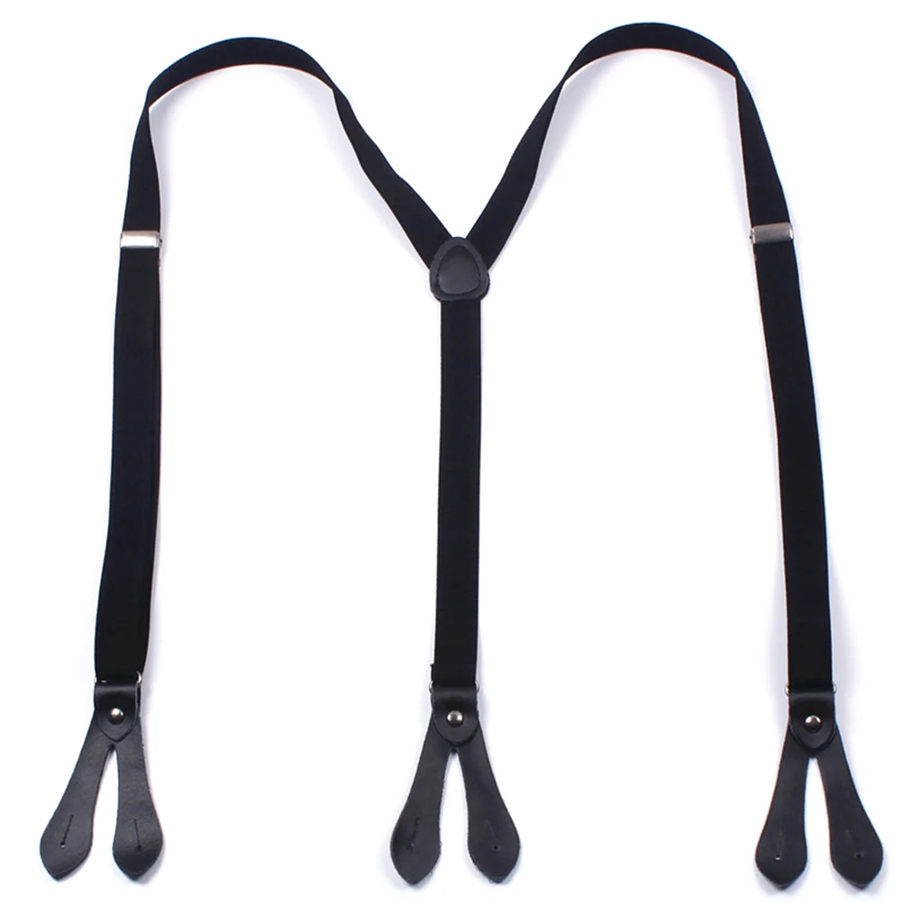 

Suspenders Straps 110x2cm Black Elastic Adjustable Unisex Classic Y Back Design Buttons Trousers Jeans Shorts Casual Formal Wear