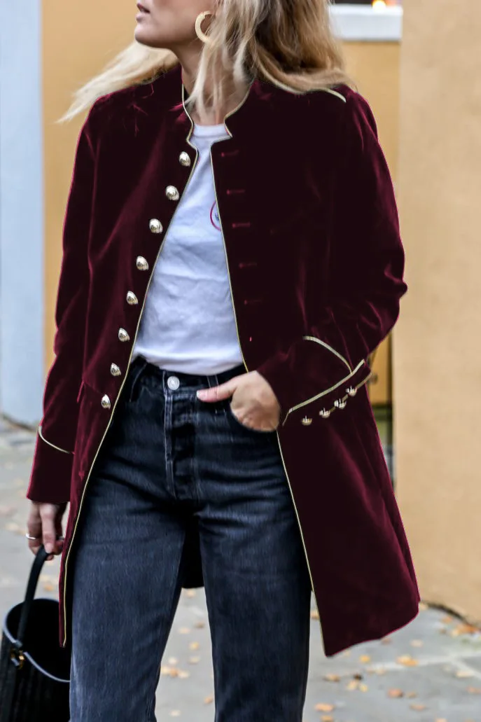 เสื้อโค้ทผู้หญิงแฟชั่นอุ่นๆ แต่งผ้าแบบแพทช์เวิร์ค สไตล์สตรีท สำหรับฤดูใบไม้ร่วงและฤดูหนาว แขนยาว ติดกระดุม ความยาวปานกลาง ทรงตรง