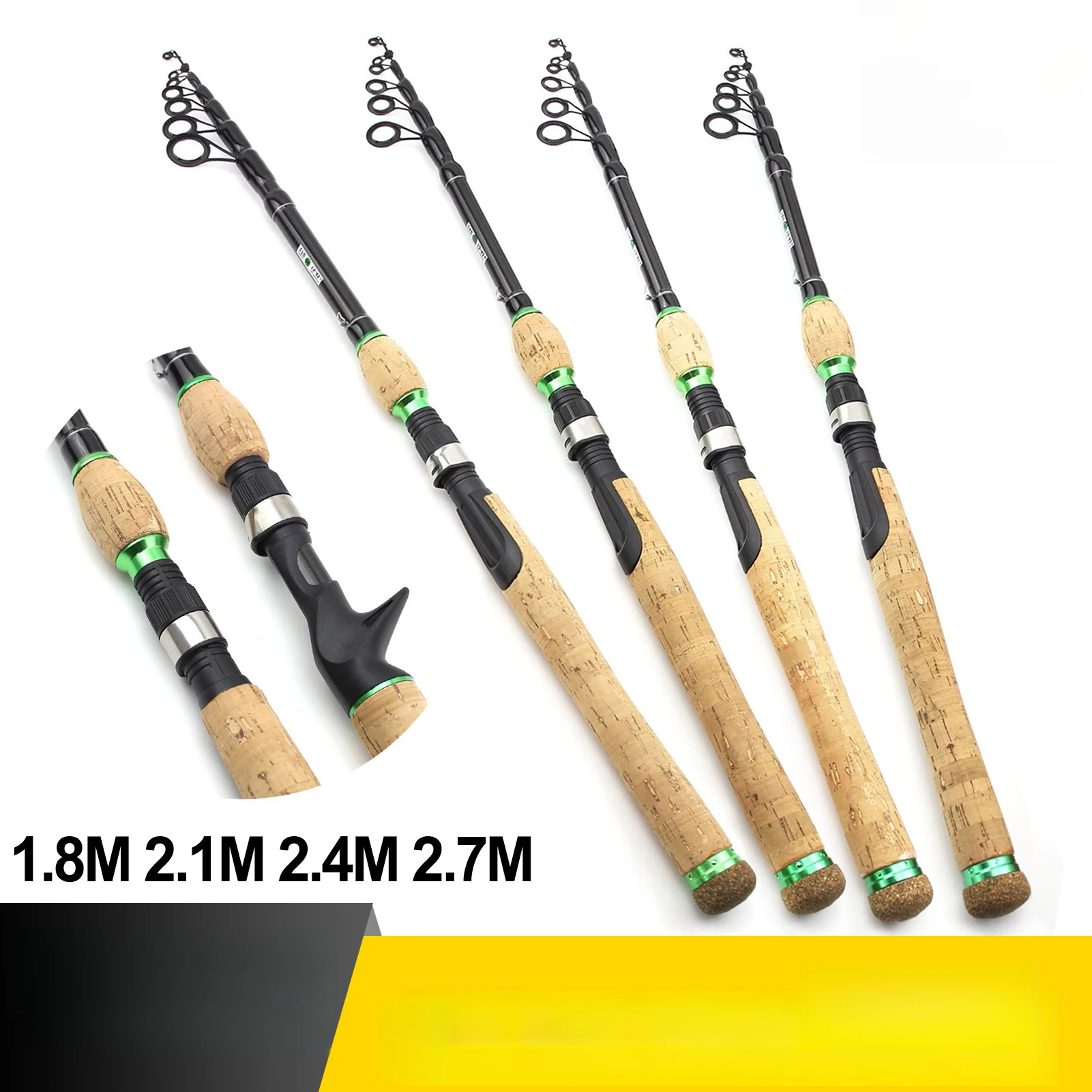 

Carbon telescopic1.8m-2.7m fishing rod with straight handle and gun handle, portable travel fishing rod