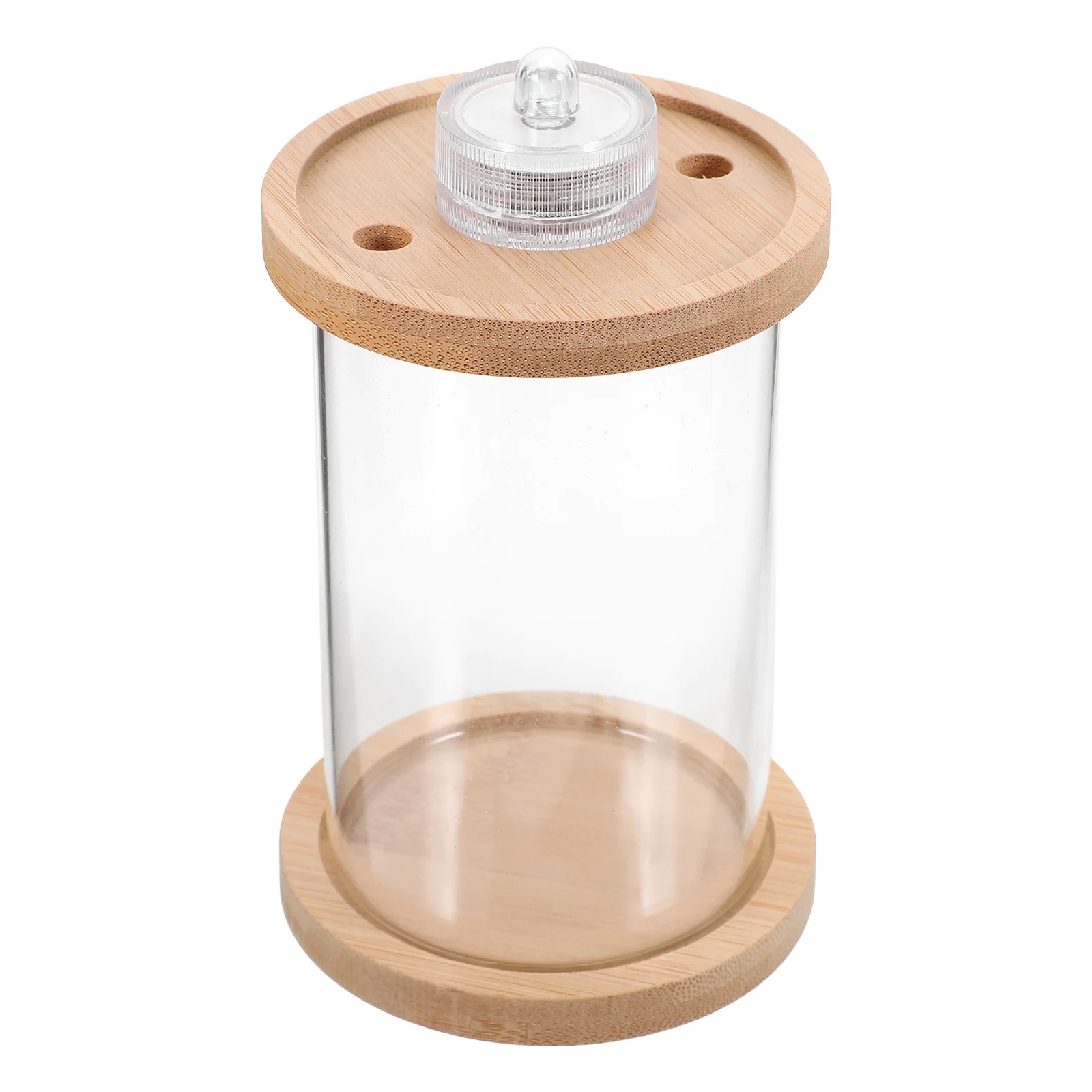 

Mini Fish Tank 10Cm Diameter 15Cm Height High Solid Wood Base Colorful Led Lights Desktop Aquarium For